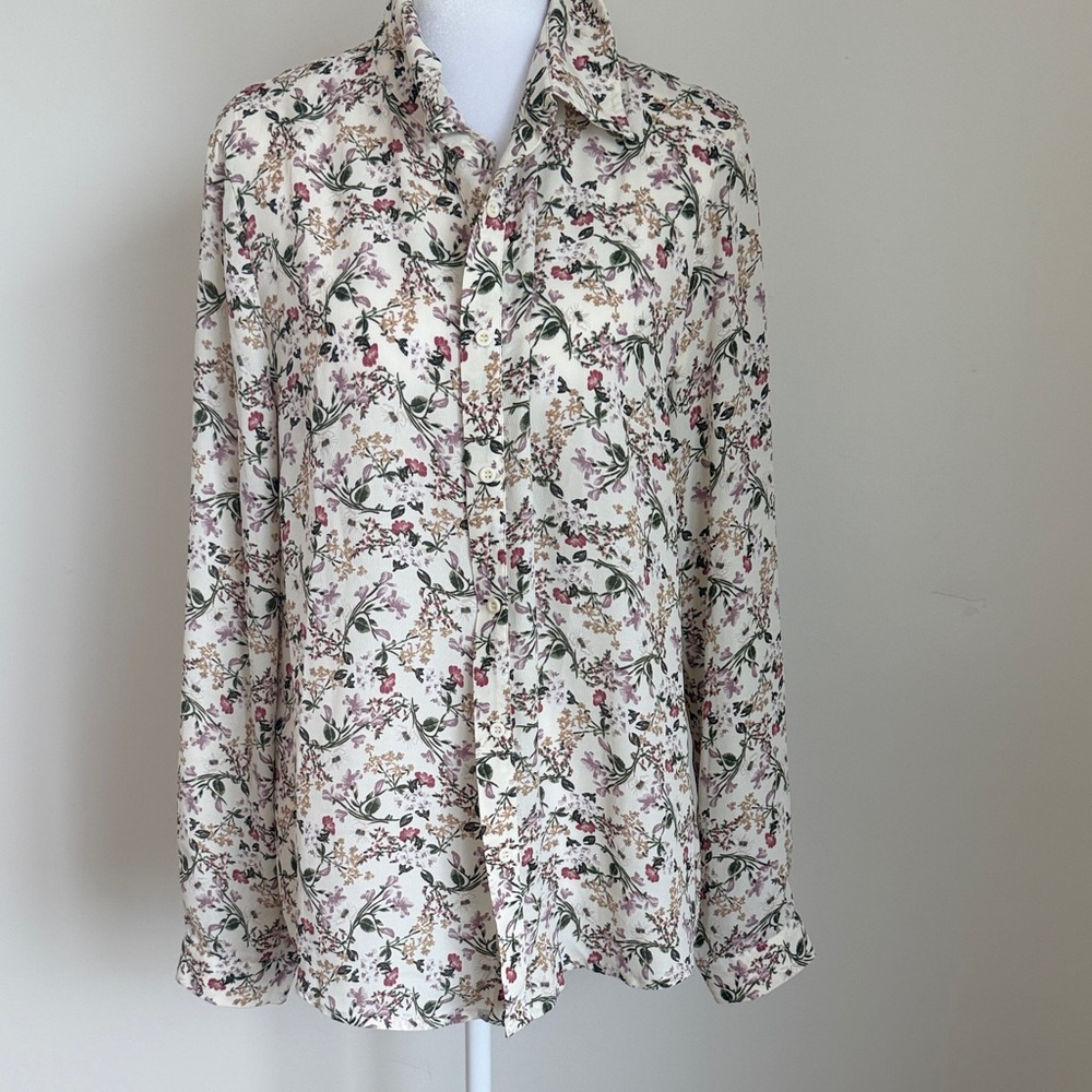 Allegra K Cream Floral Top